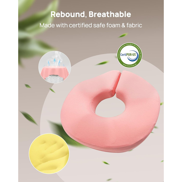 Ортопедична подушка-кільце Feagar для сидіння, ергономічна подушка-пончик від геморою, ішіасу та для післяпологового відновлення, регульована (Рожева, стандарт 60-100 кг)