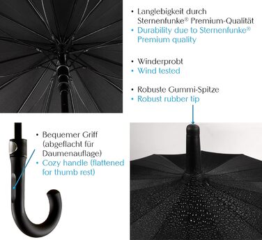 Парасолька Sternenfunke XXL чорна, Ø120 см, міцна, штормонепроникна, на 2 персони, автоматична, в т.ч. сумка для перенесення