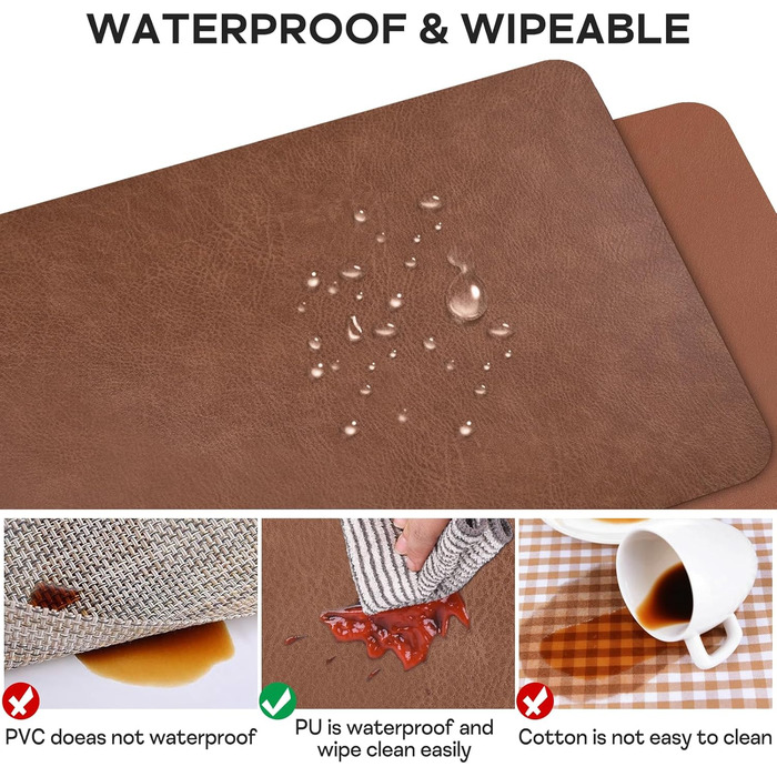 Набори підстав під тарілки з PU-шкіри, 40x30 см, 6 шт, коричневі. Водостійкі, легко миються, для дому, на кухню, на природу.