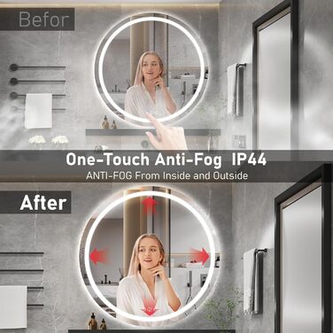 Дзеркало для ванної кімнати з підсвічуванням, 60 см, кругле, з антизапарюванням, регульоване, 3 кольори світла (80x80 см, Bluetooth, антизапар, диммування, 3 кольори)