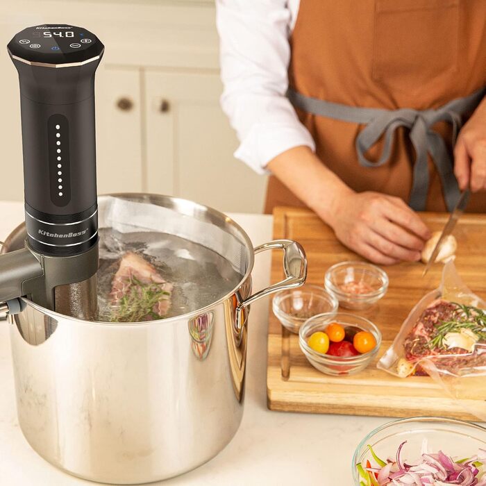 Су-від кухонний прилад KitchenBoss Roner: професійний термоциркулятор, IPX7, водонепроникний, таймер з тачскріном, срібний