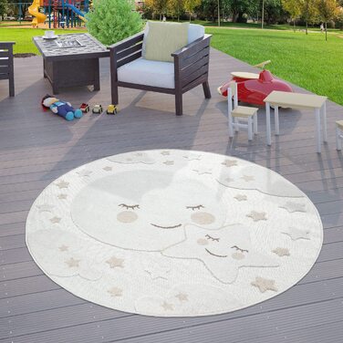 Домашній вуличний килим TT для дитячої кімнати, дитячий круглий ігровий килимок 3D з ефектом Місяця бежевого кольору, розмір (діаметр 160 см круглий)