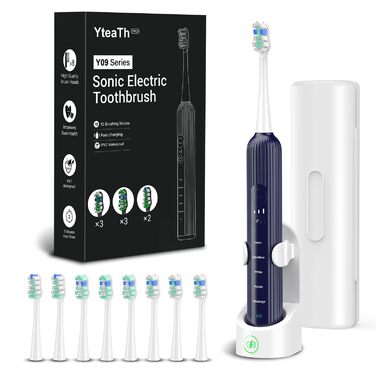 Електрична зубна щітка Sonic для дорослих та дітей, 5 режимів чищення, 8 насадок, блакитна
