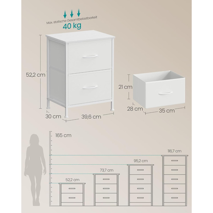 SONGMICS Комод з 2 висувними ящиками, тумбочка, шафка для зберігання, сталь, МДФ, флізелін, для спальні, прихожей, вітальні, чорний, LGS32BH03