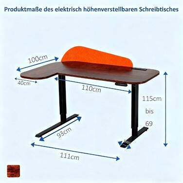 Електричний кутовий стіл з регулюванням висоти 150 см, L-подібний, з 4 пам'яттю, спліт-плита, для дому та офісу (150x68 см, коричнево-помаранчевий)