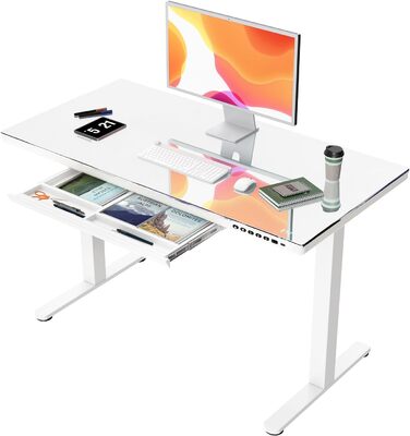 Електричний стіл JUMMICO з регулюванням висоти, 120x60 см, з висувною шухлядою, для офісу та дому, білий
