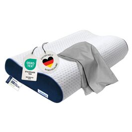 Ортопедична подушка для шиї з піною Memory Foam - регульована висота, зняття напруги голови та шиї, проти болю в шиї, 60x30 см, з чохлом середньої жорсткості (сіра)