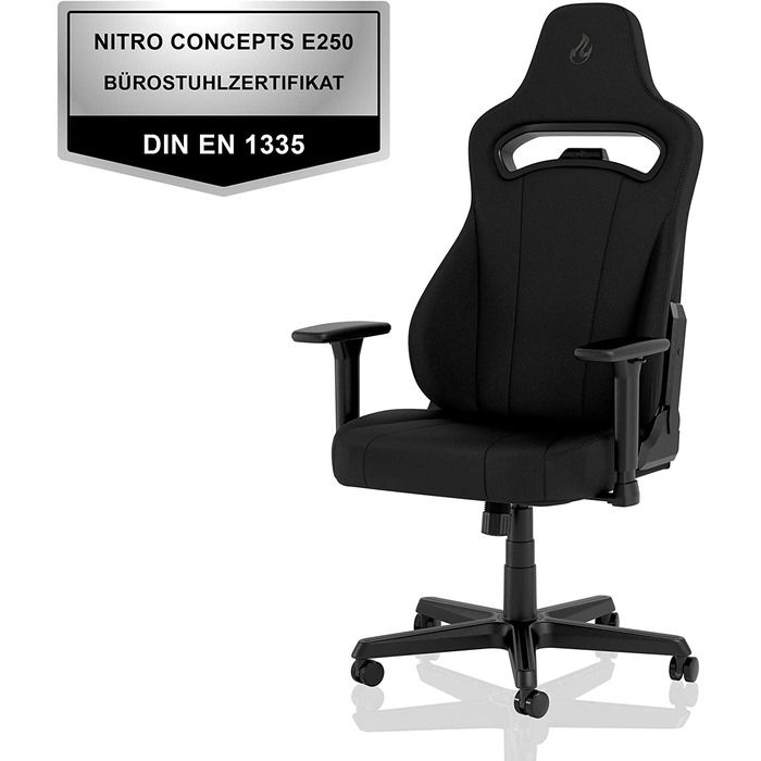 Ігрове крісло NITRO CONCEPTS E250 - ергономічне, тканинний чохол, до 125 кг (чорний)