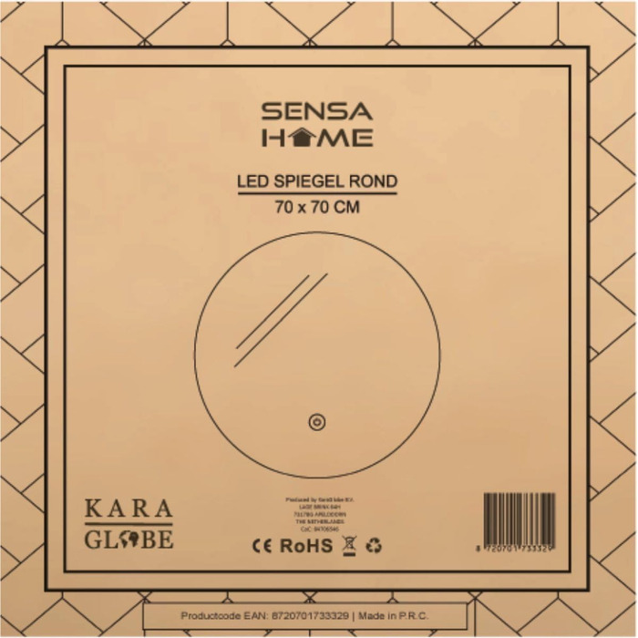 Дзеркало для ванної кімнати SensaHome кругле без рами з LED-підсвічуванням, диммер, 70x70 см