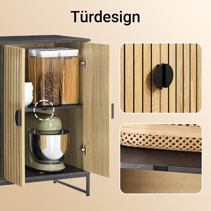 Кухонна шафа SoBuy з мікрохвильовою печкою, буфет, комод, шафа для мікрохвильової печі, багатофункціональна шафа для кухні та вітальні, дуб-чорний, 107×40×85 см, FSB103-N