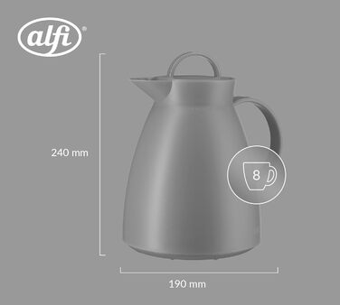 Термос Alfi DAN 1.0 л, пудрово-рожевий, з термоізоляційним корпусом з пластику та скляною вставкою, з кришкою-поворотом, дизайнерський, ідеальний для кави та чаю, BPA-free (без фільтра для чаю), Graphite Grey