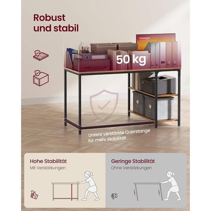 Кутовий стіл VASAGLE L-подібний для дому та офісу, комп'ютерний стіл з полицями, 120 x 80 см, вінтажний коричневий (LWD136KD01)