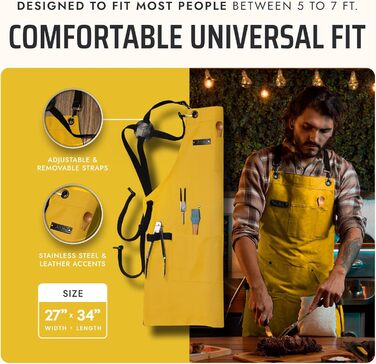 Фартух Asaya для жінок та чоловіків + рушник та відкривачка для пляшок – 284 мл, канвас, жовтий