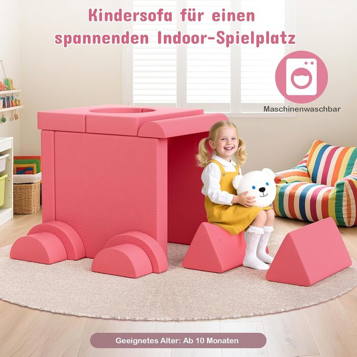 Дитяче ігрове крісло-диван, 15-ти частинний модульний, з сертифікацією Oeko-Tex® 100, з м'якого велюру (рожевий)