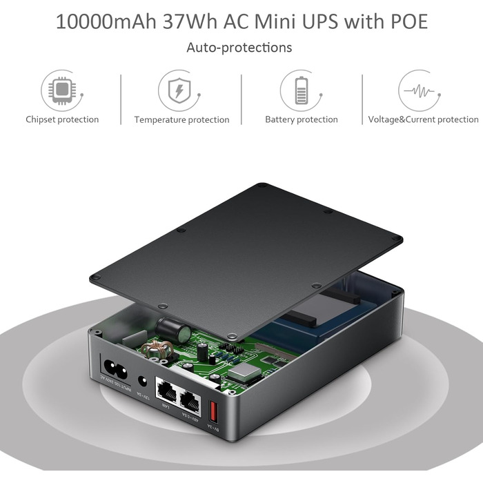 UPS Mini Gigabit POE для роутера, модему, камери спостереження: 5V, 12V, 48V POE (1000Mbps)
