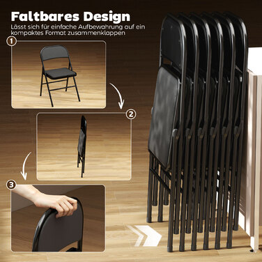 Набір з 2 складаних стільців, портативні офісні стільці, сталеві ніжки, складаний стілець для офісу, рецепції, зони очікування, штучна шкіра, чорний колір