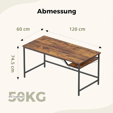 Комп'ютерний стіл Mericonia 120 см, ігровий стіл для невеликих кімнат, білий стіл для дому та офісу, стіл для студентів (120x60 Basic, Коричневий)