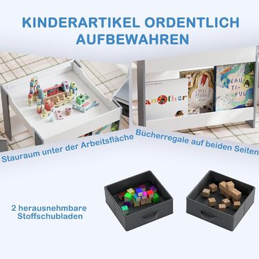 Детский стол со стульями COSTWAY 3 в 1: деревянный стол для рисования с ящиком и 2 стульями, для детей от 3 лет (Серый, Комбинированный)