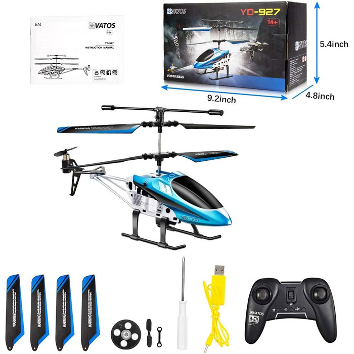 Радіокерований вертоліт VATOS YD-927, RC гелікоптер для дітей, 3 канали, 2.4 GHz, LED, гіроскоп, міні-вертоліт для приміщень
