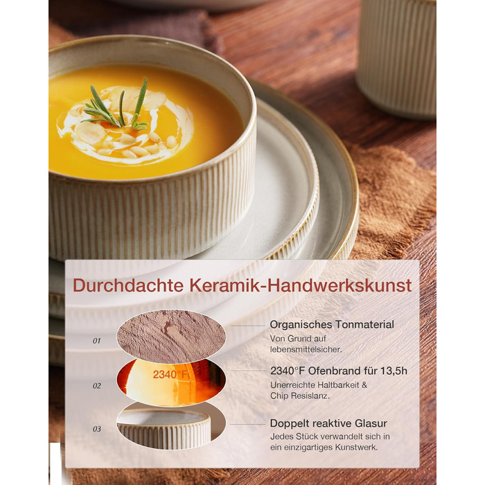 Набір тарілок Star 12 предметів для 4 осіб, керамічний посуд, стійкий до подряпин, для мікрохвильової печі та посудомийної машини, білий капучино