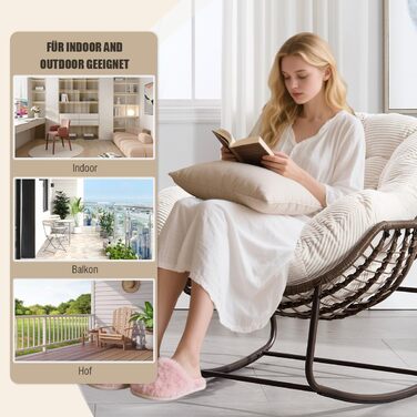 Крісло-гойдалка LIFEISLE з ротангу, для дому та саду, крісло-яйце, білий текстиль, для вітальні, балкону, саду