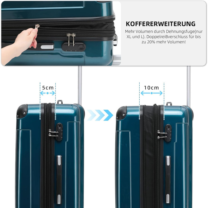 Набір валіз BEIBYE: валізи-ролики з полікарбонату (світло-зелений), 4 колеса