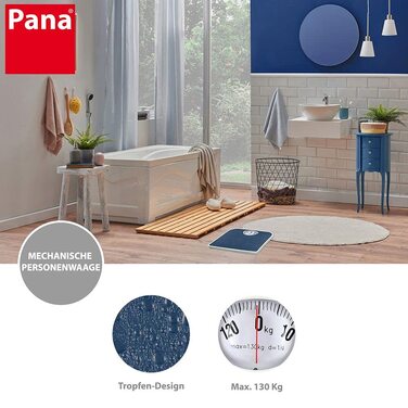 Ваги для ванної кімнати PANA 'Theo механічні з візерунком краплі до 130 кг Розмір 27 х 24 х 4 см Колір синій