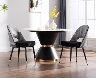 Чайр'юс: Набір з 2-х сучасних м'яких крісел з велюру для вітальні/кухні, без підлокітників, з металевим каркасом (Чорний)