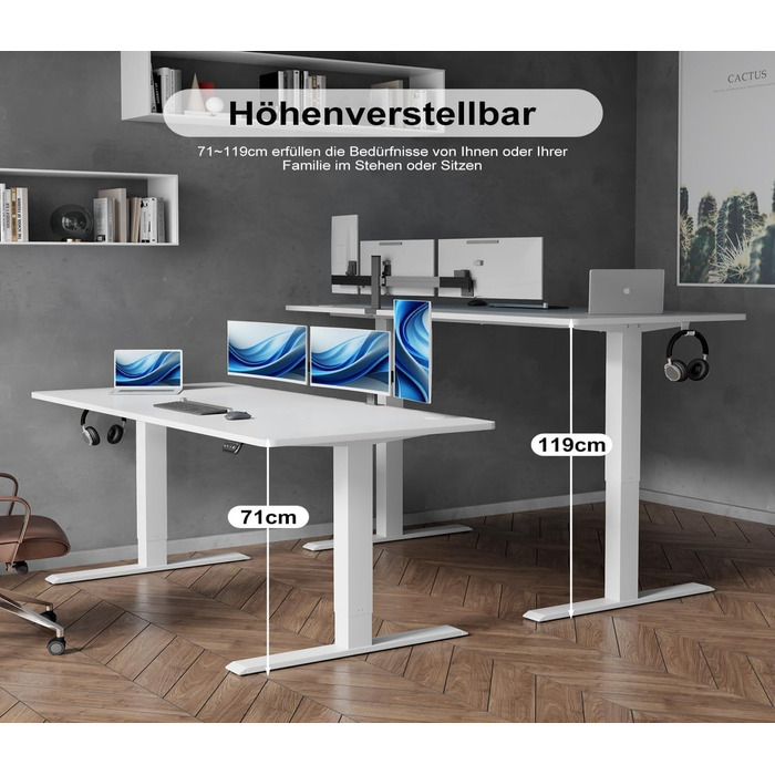 Електричний стіл Devoko з регулюванням висоти, стійкий, з пам'яттю, ергономічний, для стояння та сидіння (білий), 180 x 80 см