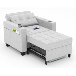 DURASPACE розкладне крісло-ліжко 3-в-1, 99 см, із USB, кишенею, підстаканником, для малих приміщень, зелений/світло-сірий