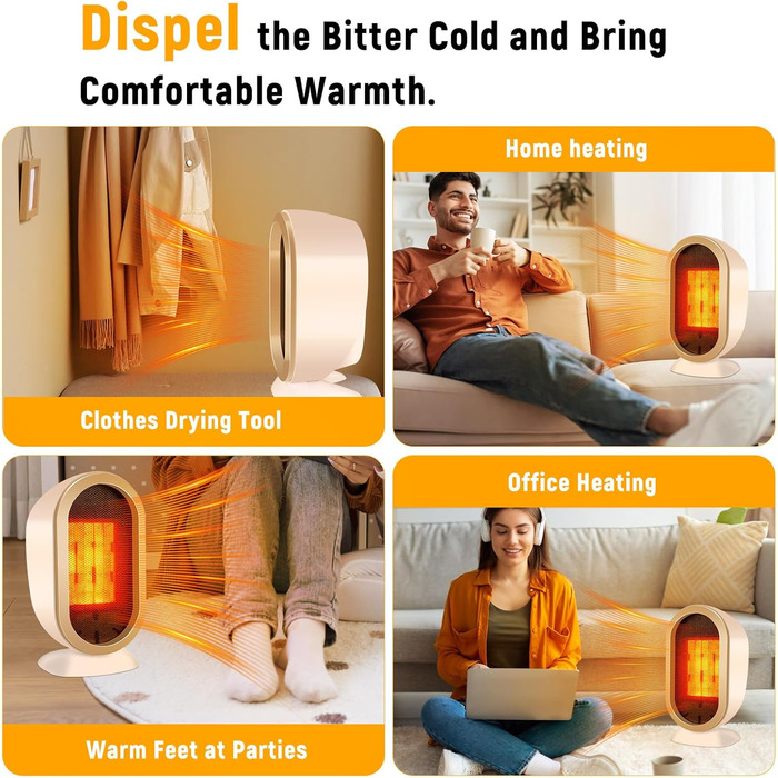 Електричний обігрівач Feebee: енергозберігаючий, тихий, 800/1200W, портативний, з контролем температури та захистом від перегріву та перекидання. Підходить для спальні, дому, офісу. (Білий/Бежевий)