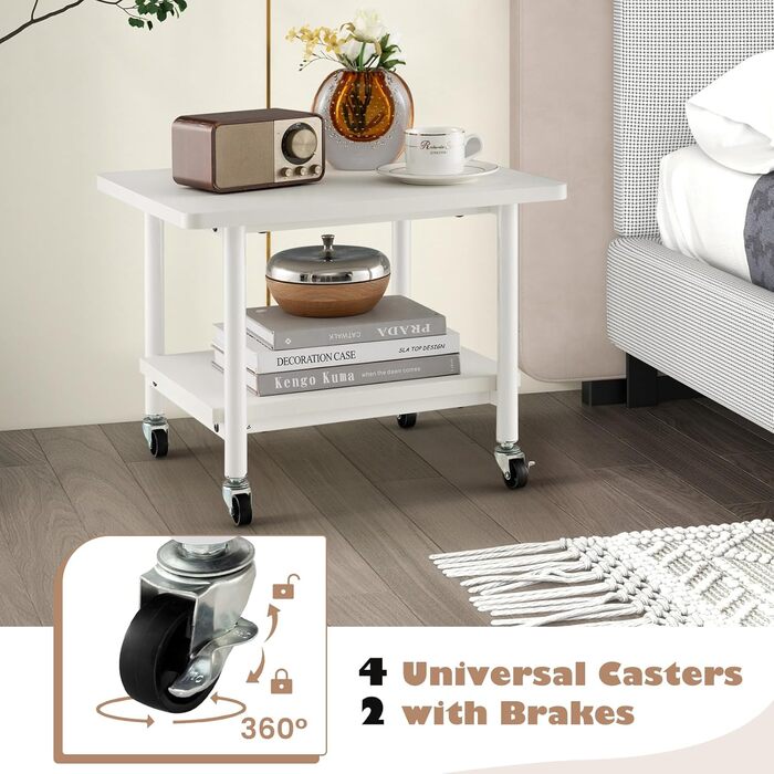 Стіл для принтера HOMASIS з 2 ящиками, стійка для принтера з 4 колесами та 2 гальмами, вантажопідйомність 55 кг, для офісу та дому (білий)