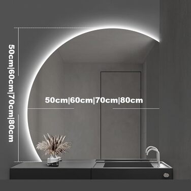 LED дзеркало для ванної кімнати з підсвічуванням, 70 см, правий крій