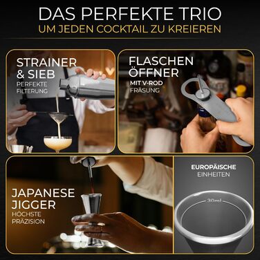 Набір для коктейлів Cobbler 700мл з нержавіючої сталі, без розливання, професійний шейкер для коктейлів з підставкою та книгою рецептів, набір для барменів (Classic Set, сріблястий)