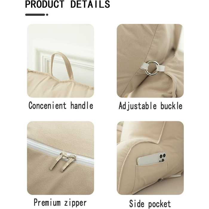 Підголовник для ліжка з підлокітниками, великий крісло-мішок для читання, 75x40x58 см