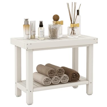 Двоступінчата душова лавка GOPLUS з підставкою для речей, біло-коричнева, 61 x 31 x 49 см