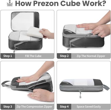 Набір компресійних органайзерів для одягу в подорож, 6 шт, прозорі пакувальні кубики для економії місця в багажі, сірі