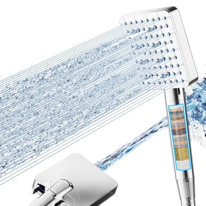 Фільтр для душу Cobbe з шлангом, високонапірна ручна лійка з 20-ступеневою фільтрацією, економна лійка з 6 режимами струменя, підвищення тиску, для жорсткої води (Q7.chrom)