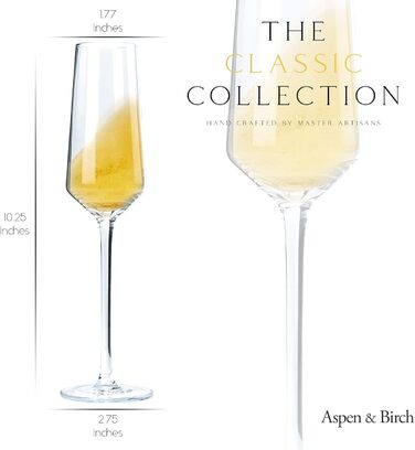 Набір келихів для шампанського Aspen & Birch (6 шт.) - класичні келихи для шампанського та мімози, преміум-кришталь, 170 мл, ручної роботи
