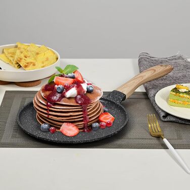 Сковорода для крепів та млинців JEETEE 24 см з антипригарним покриттям, ручка з бакеліту, сумісна з усіма плитами, без PFOA, сіра