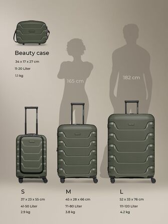Набір валіз Smartbox Hartschalen 3 шт. | Розширювані, з TSA-замком, з відділенням для ноутбука | Olive (Оливковий), S (55 см)