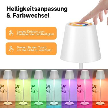 Дві бездротові LED-лампа настільні, перезаряджувані, 3000K та RGB, USB-C, 5500mAh, вологостійкі (Білий, 2 шт.)