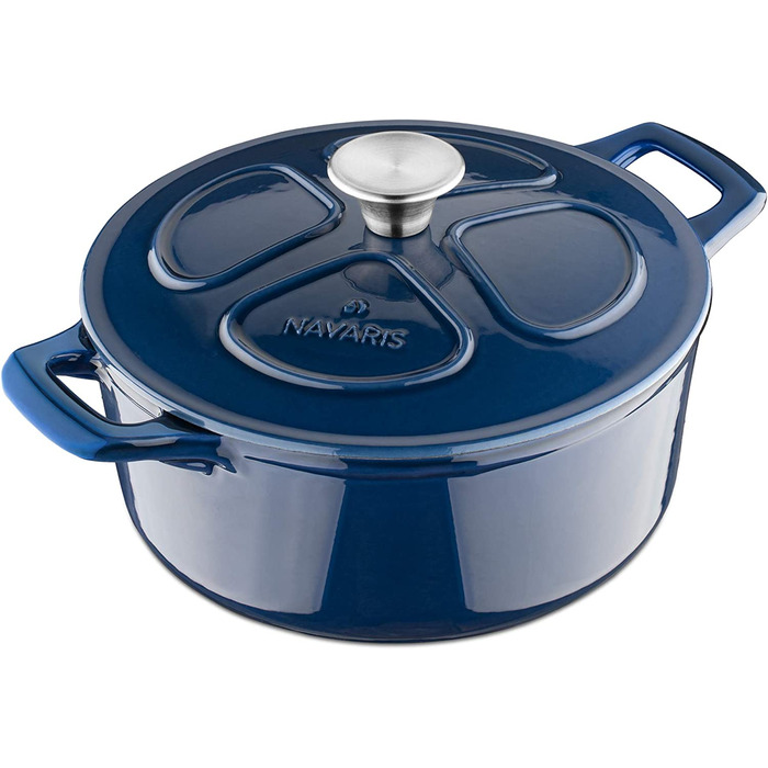 Наварис чавунна каструля для запікання Каструля для запікання об'ємом 3,5 л-Ø 24 см, емальована жаровня, термостійка - всі продукти і поверхні для приготування їжі - можна мити в посудомийній машині (темно-синій)