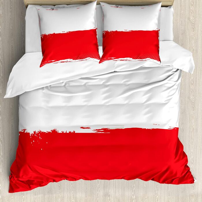 Польща Набір підковдр для односпальних ліжок, ілюстрація прапора бруду, захист від кліщів, стійкий до алергії з наволочкою, (155 см x 200 см - 80 x 80 см, темно-коралово-білий)
