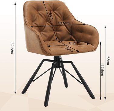 Крісло для їдальні WOLTU EZS61br-1 (світло-коричневе), 6 шт. в наборі: обертове, з підлокітниками, штучна шкіра, для кухні, вітальні, їдальні