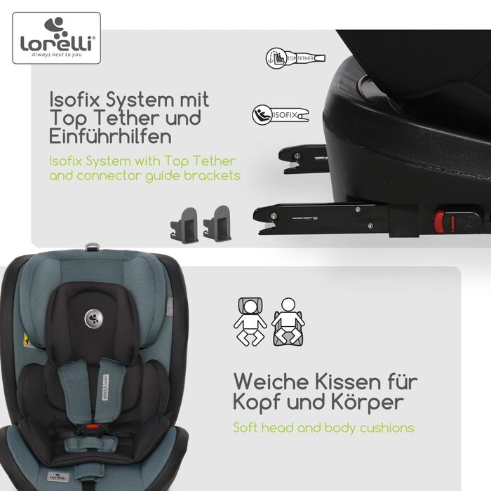 Автокрісло Lorelli Nebula, зростаюче автокрісло з Isofix - група 0/1/2/3 (0-36 кг), дитяче крісло, регульований підголівник у 8 положеннях, поворот на 360 градусів, 5-точковий ремінь безпеки, чорний (синій)