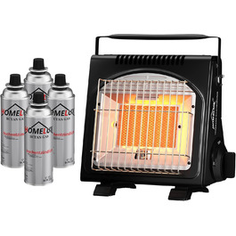 Газовий нагрівач HOMELUX 1,7KW для дому та на вулиці: обігрівач, нагрівач для кемпінгу, без електроенергії, газовий нагрівач, нагрівач для кемпінгу, нагрівальний прилад з 4 балончиками газу MSF-1a (BDZ-Q1000+4Gaskartuschen)