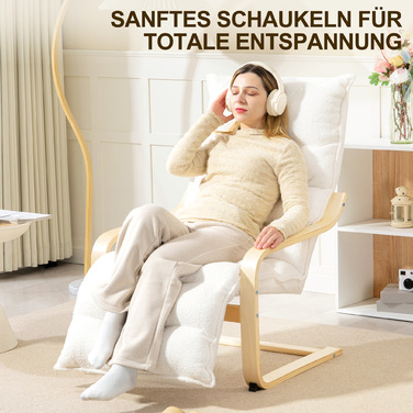 Крісло-релакс з берези, м'яке крісло, регульована підніжка, білий