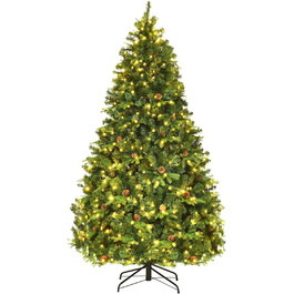 Штучна різдвяна ялинка GYMAX світлодіодна з шишками 210 см зелена