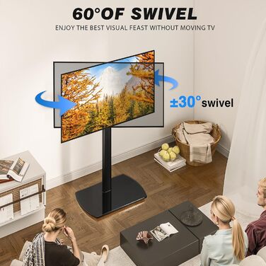 Підставка для телевізора YOMT на підлогу для екранів 27-65 дюймів, універсальна, поворотна, з регулюванням висоти, чорна